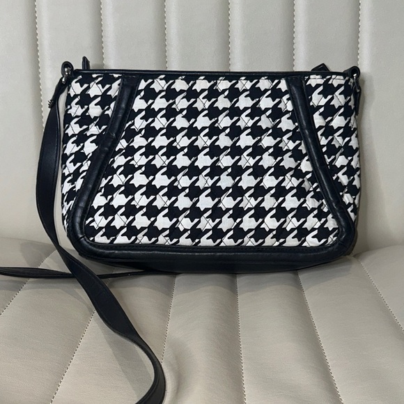 Vera Bradley Midnight Houndstooth Pattern Leather Trimmed CB Shoulder Bag NWOT - Picture 12 of 13